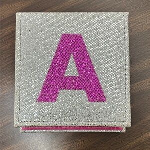 Justice Glitter Monogram Notepad with Letter A silver and pink